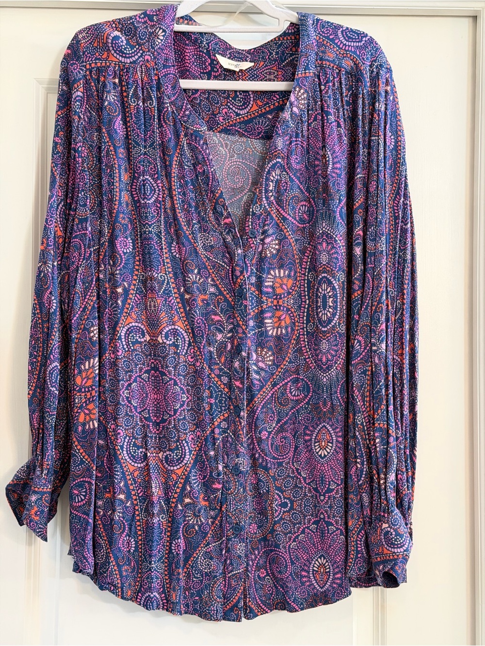 Women’s Paisley Button-Front Blouse — Purple & Pink 2x 20-22w GUC